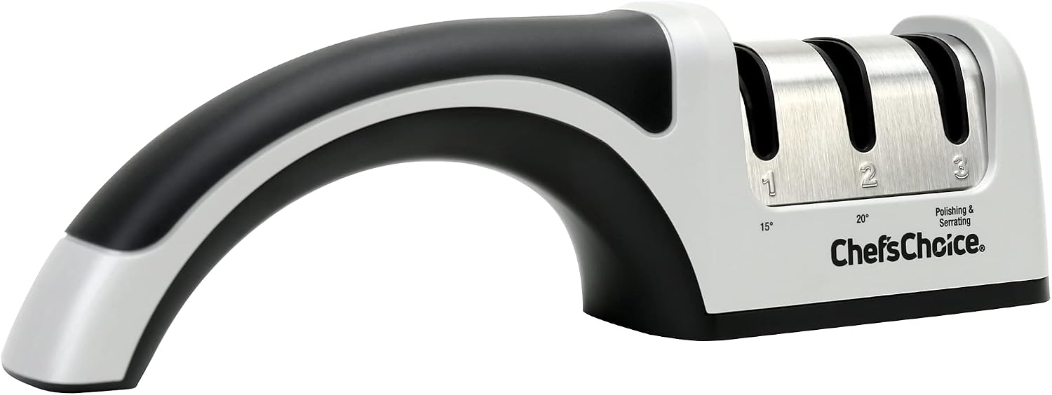 A black-and-white Chef’s Choice manual hand-held tool