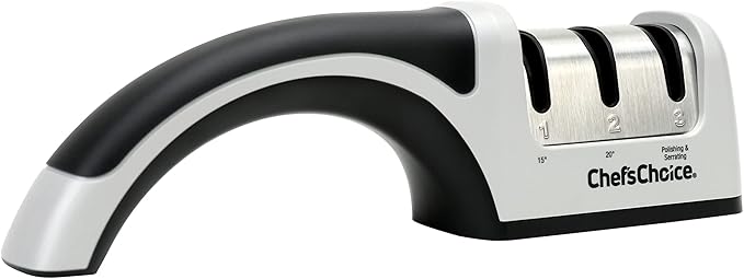 A black and white Chef’s Choice manual knife sharpener